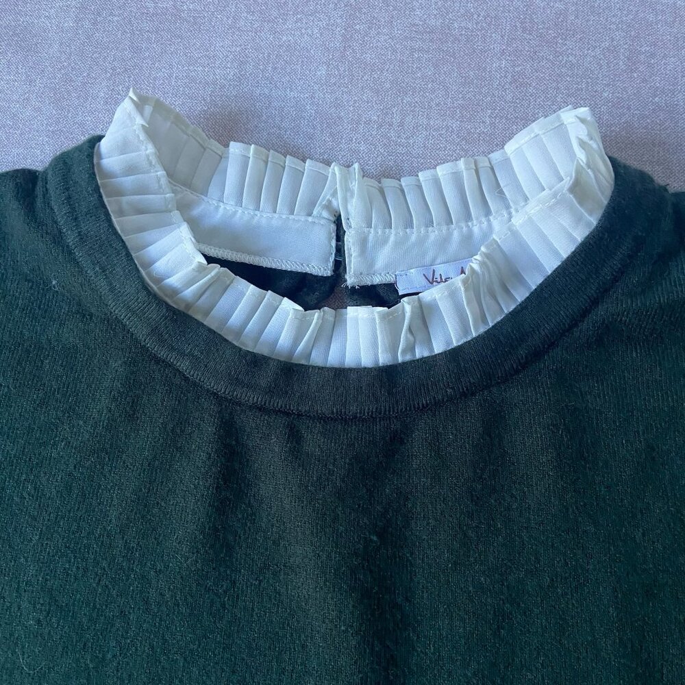 Vila Milano Sweater Womens DarkGreen Wool Blend Frill Collar Cuffs Keyhole Back - Picture 3 of 6